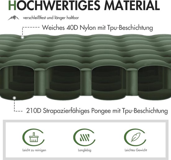 Campingmat, zelfopblazend, 10 cm dik, ultralicht, met voetpomp, 18 cm dik kussen, opblaasbaar matras, outdoor, opvouwbare slaapmat, 200 x 74 cm, voor kamperen, wandelen, reizen van Unigear — afbeelding 5