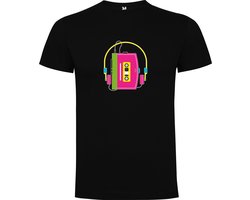 Zwart T-Shirt met “Kleurrijke Walkman – jaren 80 – Strak – Retro – Herinneringen – Good Vibes – Muziek “ Print Full Color Maat XL