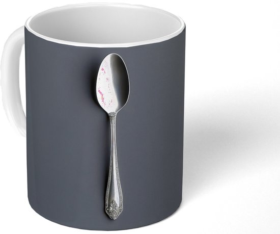 Tasse en Céramique 350 ml - Argent - Métal - Cuillère - Mug pour Thé ou Café