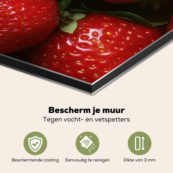 Crédence de Cuisinière en Aluminium 100x65 cm - Fraise - Fruit - Rouge - Écran Pare-éclaboussures pour Plaque de Cuisson - Protection Murale