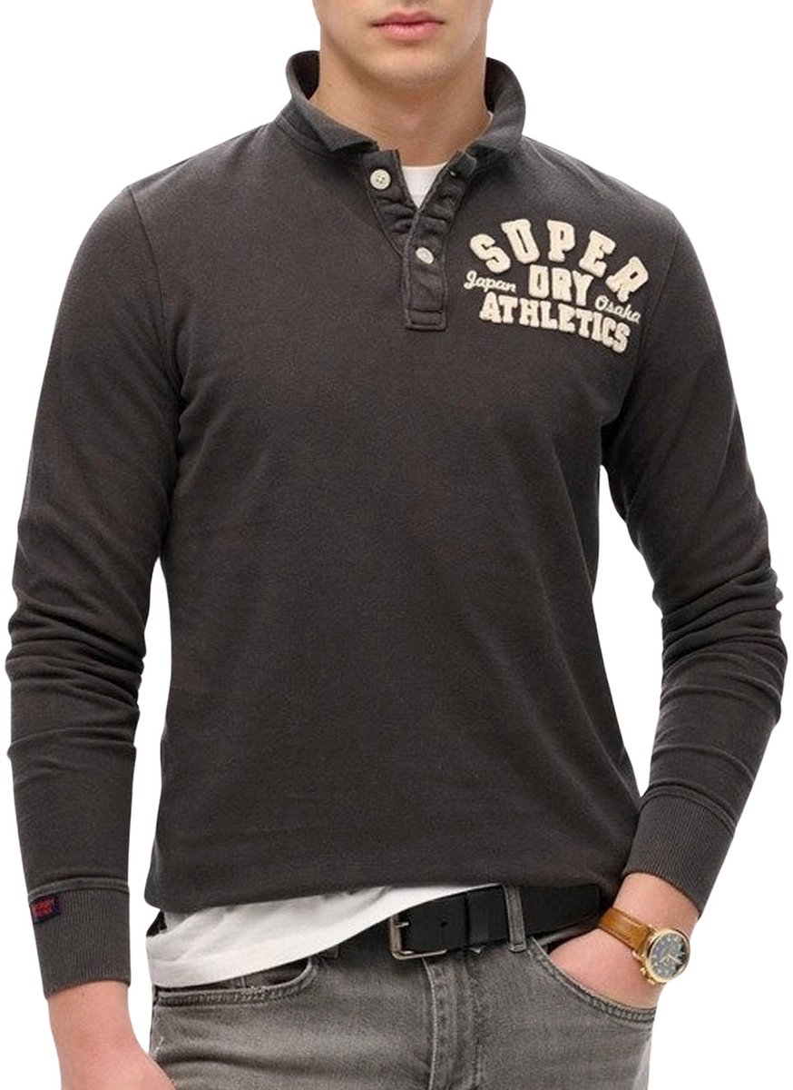 Superdry Vintage Athletic LS Polo Heren Zwart