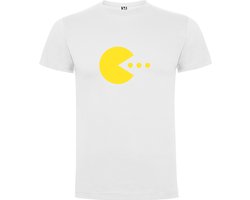 Zwart T-Shirt met “Kleurrijke PacMan happertje – Spel – 80's – Humor – Retro “ Print Full Color Maat 4XL