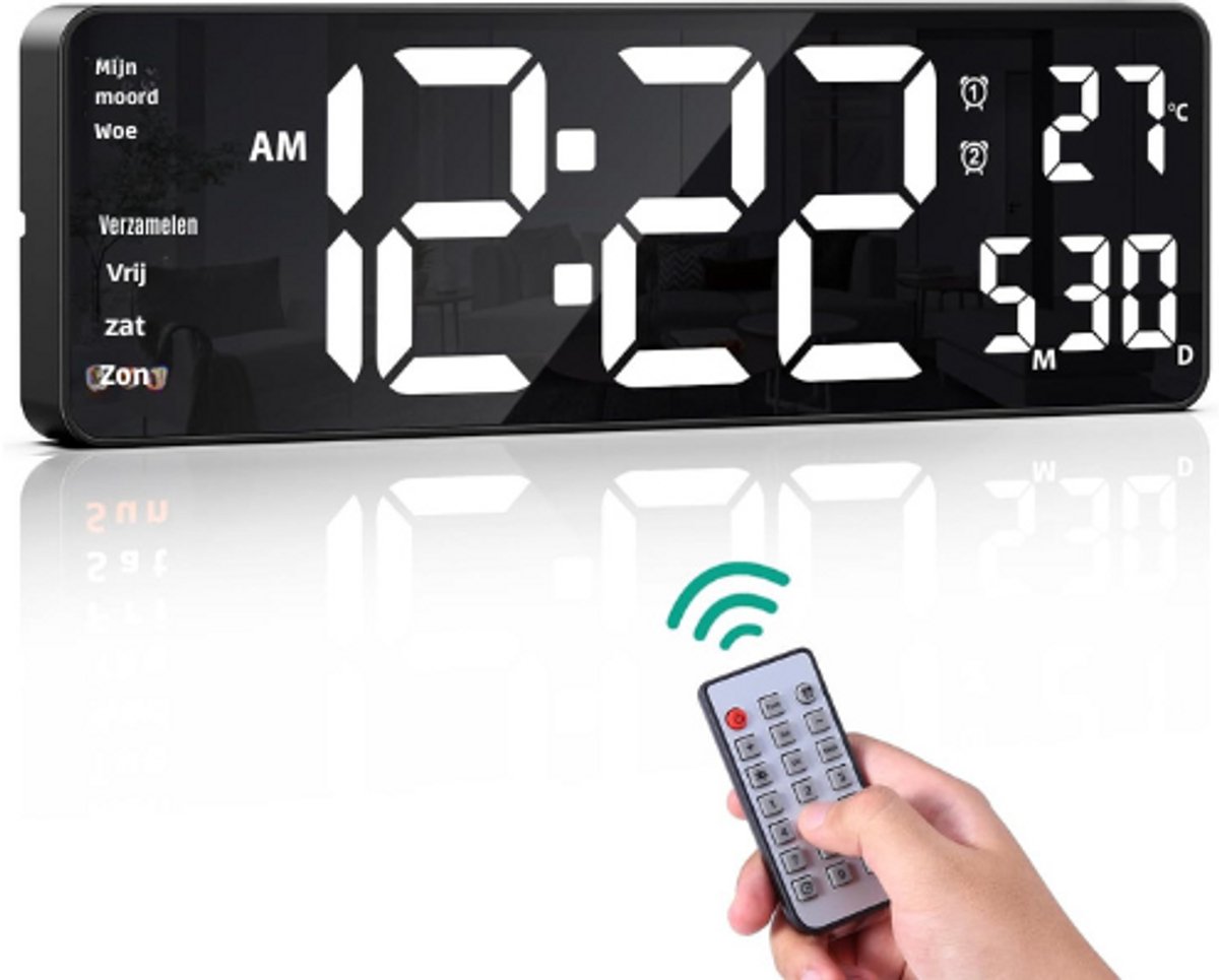 Digitale Wandklok Met Afstandsbediening - 40,6 Cm Groot Display - Digitale Wekker Met 10 Helderheidsniveaus - Countdown Grote Klok Met Datum/Tijd/Temperatuurweergave - 2 Alarmen - Wandklokken Voor