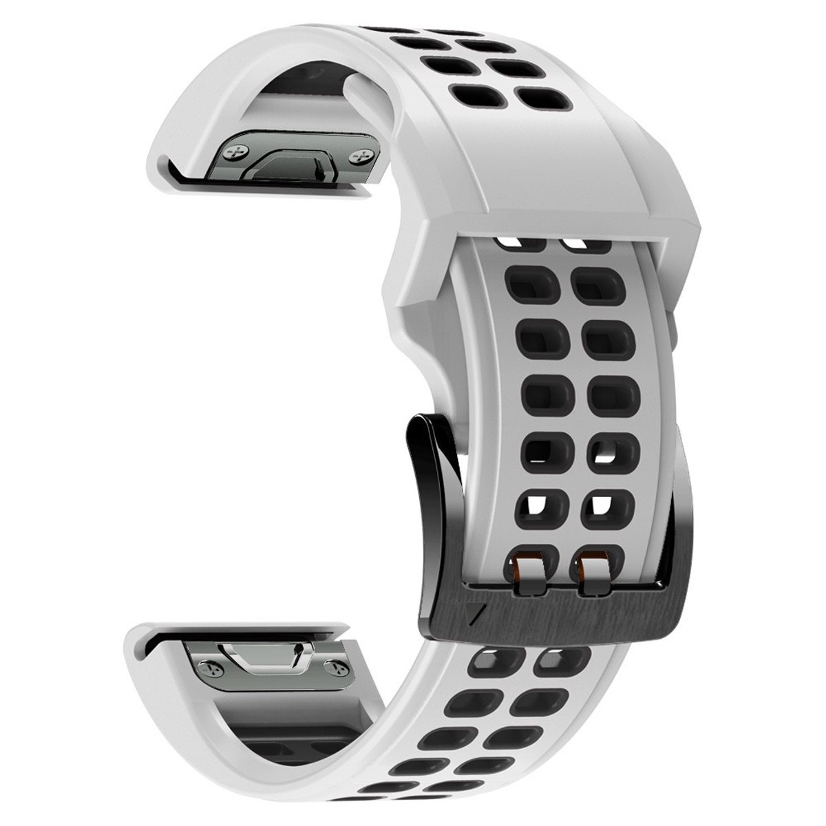 Stravo Zachte Siliconen Bandje met Dubbele Gesp - Garmin Fenix 5 (Plus)/Fenix 6 (Pro)/Fenix 7 (Pro-Sapphire-Solar)/Fenix 8-47mm/Fenix E-Garmin Epix (Pro) Gen 2-47mm - QuickFit 22mm Siliconen Horlogeband voor Garmin smartwatches - Wit thumbnail 6