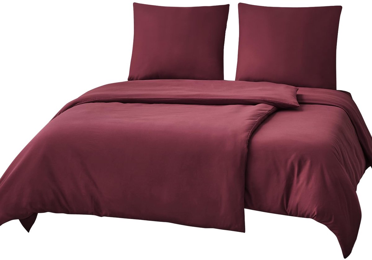 Unyqoos ® Bordeauxrood Luxe Beddengoedset met Ritssluiting en Ademend Microvezel Comfort 07, bordeauxrood