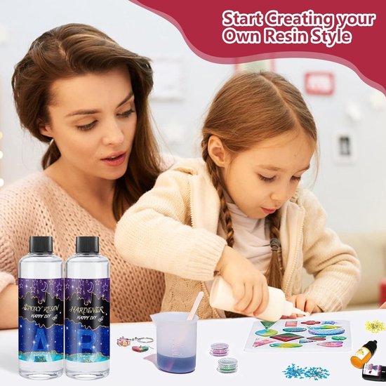 Epoxyhars-set voor beginners, 500 ml, glasheldere hars giethars giethars hars gietset met epoxyhars-accessoires, epoxyharsvormen, verf, droogbloemen, glitter, bladgoud, voor doe-het-zelf halskettingen, oorbellen, sleutelhanger Epoxyhars-set voor beginners, 500 ml, glasheldere hars giethars giethars hars gietset met epoxyhars-accessoires, epoxyharsvormen, verf, droogbloemen, glitter, bladgoud, voor doe-het-zelf halskettingen, oorbellen, sleutelhanger