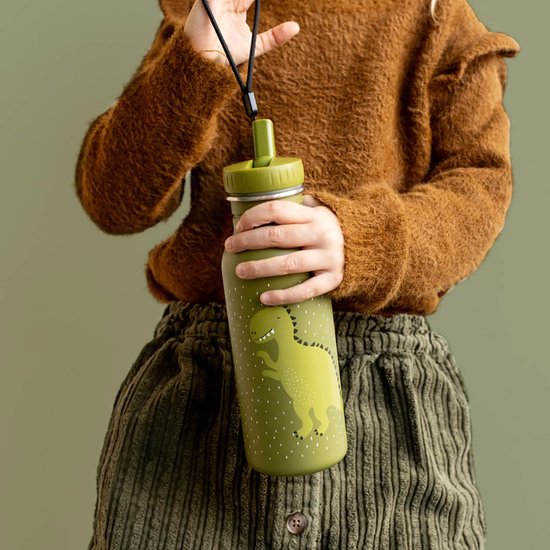 Trixie Drinkfles - Mr. Dino - RVS Waterfles voor kinderen - 500ml - Lekvrije Fles - Groen