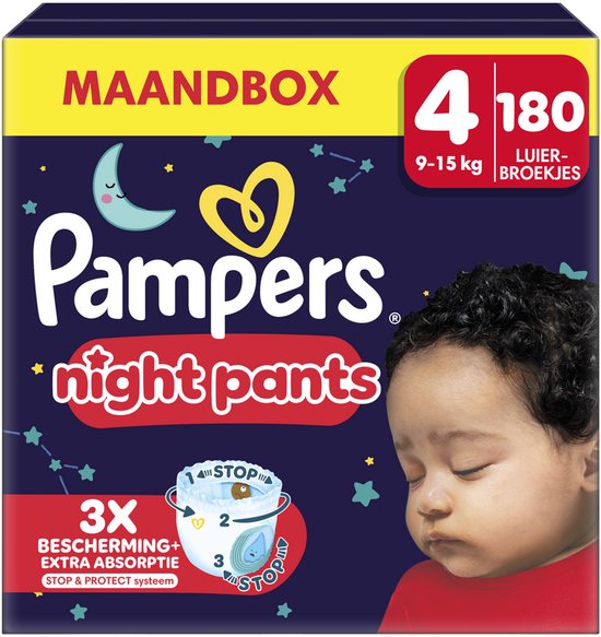Pampers Night Pants - Maat 4 (9kg-15kg) - 180 luierbroekjes - Maandbox