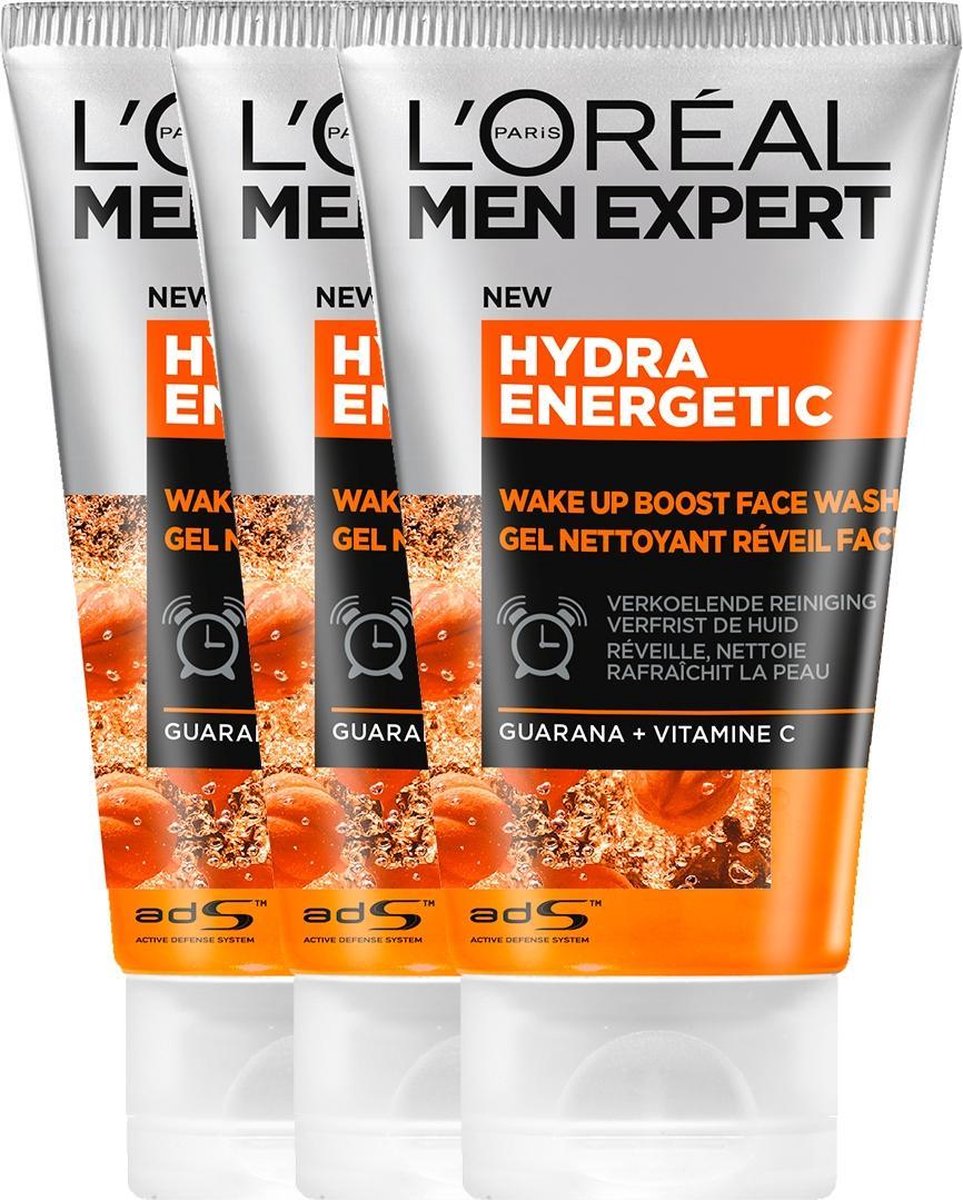 L’Oréal Paris Men Expert Hydra Energetic Gezichtsreiniger - 3 x 100 ml - Voordeelverpakking - L'Oréal Paris Men Expert