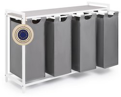 Blumtal Wasmand met 4 vakken - Wasmand met betonlook plank - Metalen frame - Wasmand met poten - Wit en grijs
