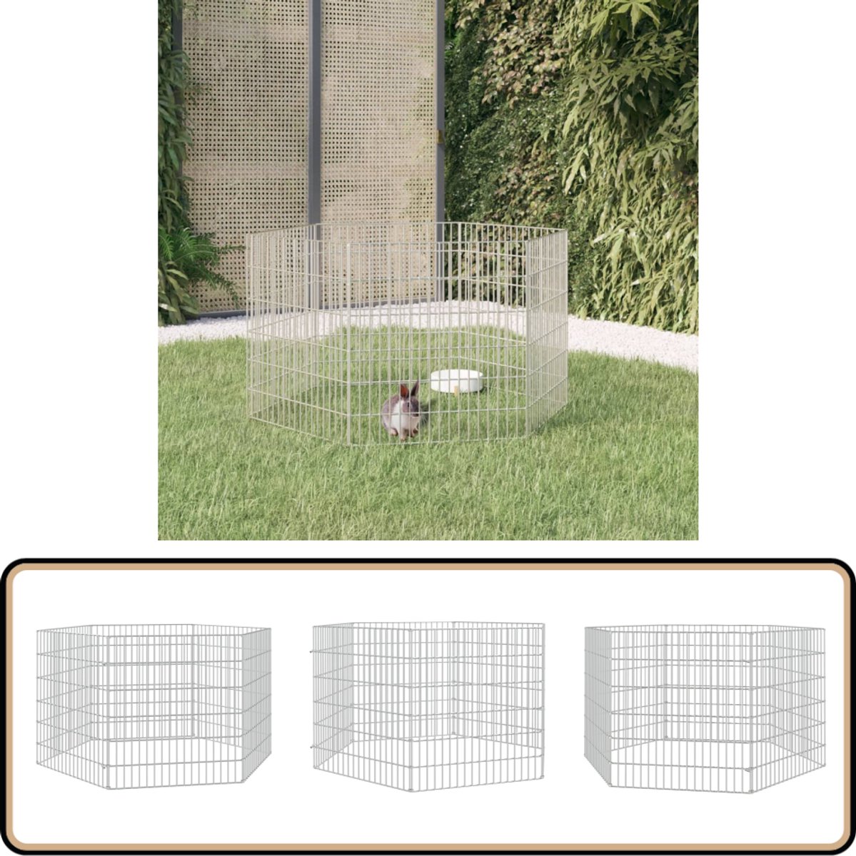 vidaXL Dierenverblijf – 6 panelen – 54×60 cm – Zilver Konijnenkooi – Konijnenhok – Buitenhok – Knaagdier Verblijf – Metalen Kooi
