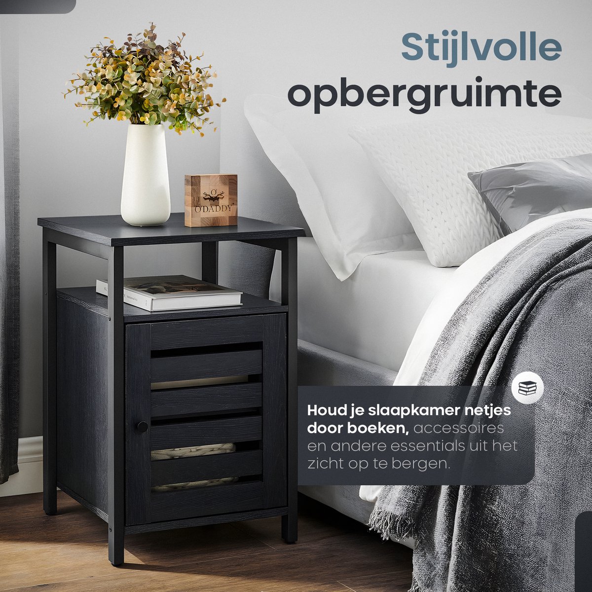 Yaheetech Nachtkastje, stapelbaar nachtkastje, nachtcommode, bijzettafel met open vak, stabiele metalen poten, industrieel design, eiken