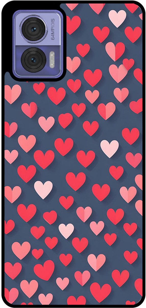 Smartphonica Telefoonhoesje Geschikt voor Motorola Edge 30 Neo met Roze en Rode Hartjes Opdruk - TPU Backcover Case With Rosé and Red Heart Design geschikt voor Motorola Edge 30 Neo