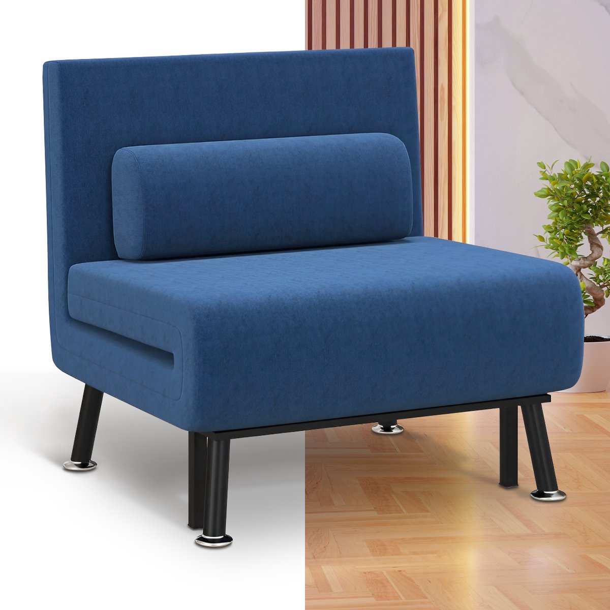 Slaapbank - Uitklapbaar - Slaapstoel - Logeerbed - Zetelbed - Slaapfauteuil - Vouwbed - 1 persoons - Zeer comfortabel - Domkerblauw