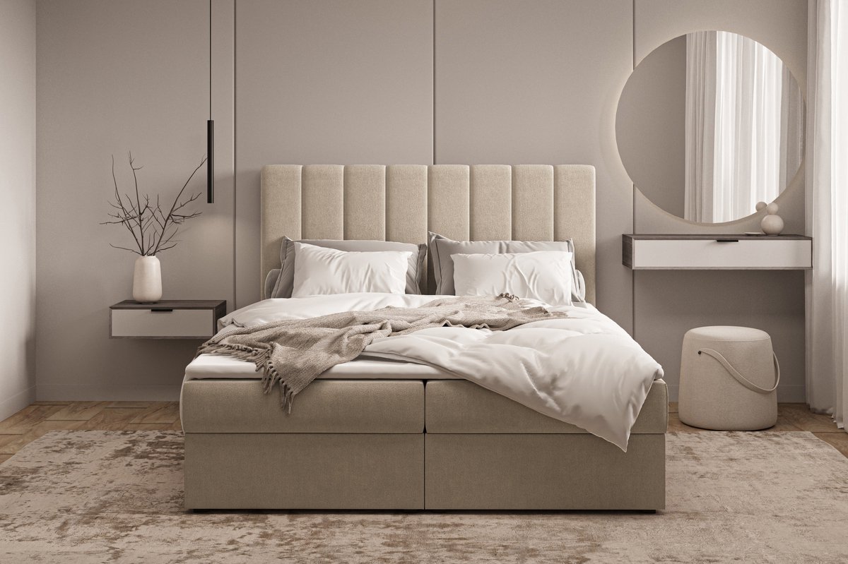 AJE Meubles Trinity 2 Boxspring Bed met Opbergruimte 160x200 Beige - afbeelding 2