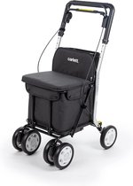 Bol.com Boodschappentrolley-rollator met zitje plooibare supermarkttrolley met 4 wielen met afneembare tas 29 l/15 kg en lade vo... aanbieding
