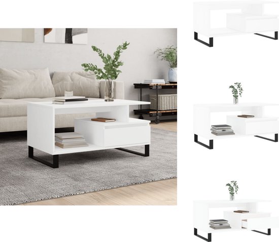 VidaXL Hoogglans Witte Salontafel - Rechthoekige Woonkamertafel Met Sierlijke Poten 100x60x42 Cm