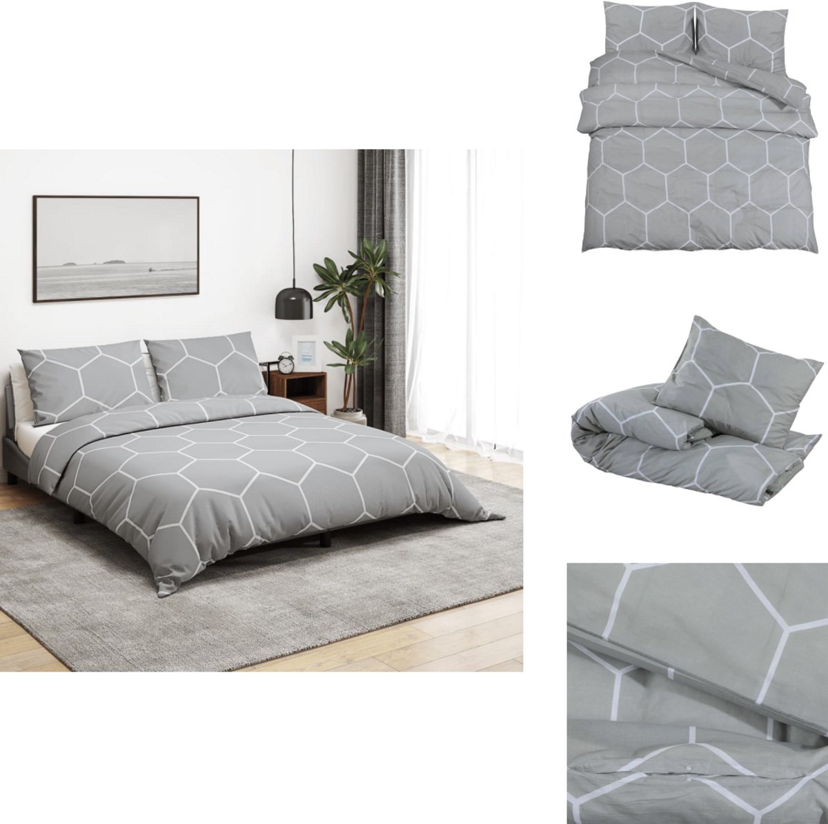 vidaXL Dekbed - Dekbedden - Dekbedovertrek - Overtrek - Dekbedovertrekset 260x220 cm katoen grijs