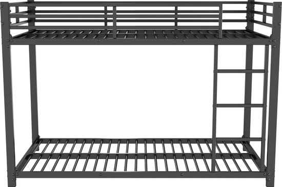 Idemon Metalen bedframe, 90 x 200 cm, ijzeren bed, hoogslaper met bureau en drie grote planken voor kinderen, jongeren en volwassenen, zwart
