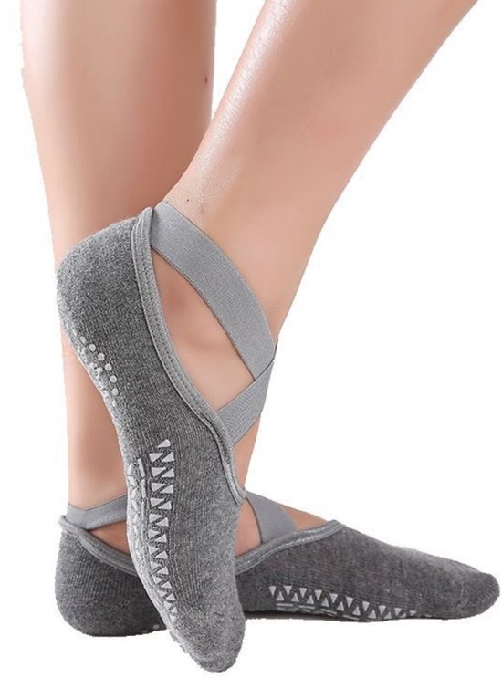Antislip yogasokken voor dames, sokken met vijf tenen en antislipstrips voor pilates, ballet, dans, oefeningen en fitness (2 paar, maat 35-39) - grijs — afbeelding 3