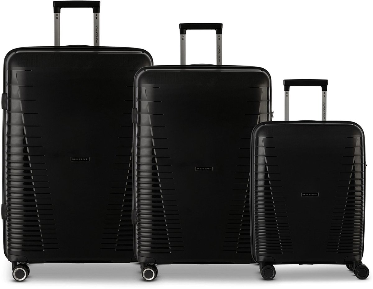 Worldpack Havanna 4 wielen Kofferset 3-delig - Harde bagage - TSA slot - schwarz