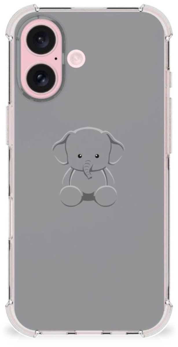 iPhone 16 Stevig Bumper Hoesje Grijs Baby Olifant