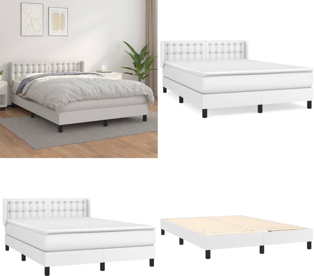 vidaXL Boxspring met matras kunstleer wit 140x200 cm - Boxspring - Boxsprings - Bed - Slaapmeubel
