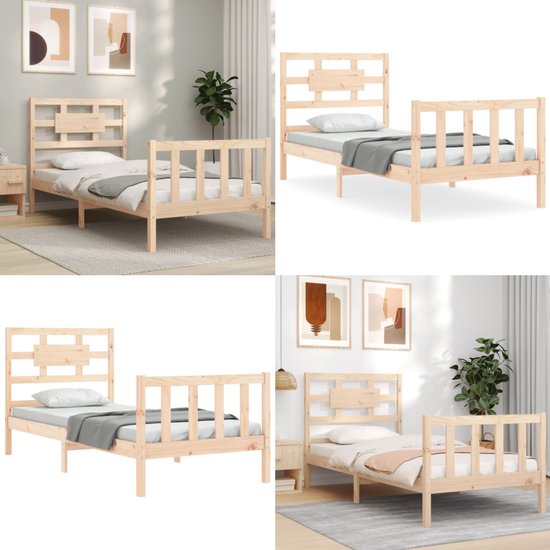 vidaXL Bedframe met hoofd- en voeteneinde bruin eikenkleurig 75x190 cm, bed, bed ombouw, boxspring, bedbodem, slaapkamermeubel, stapelbed