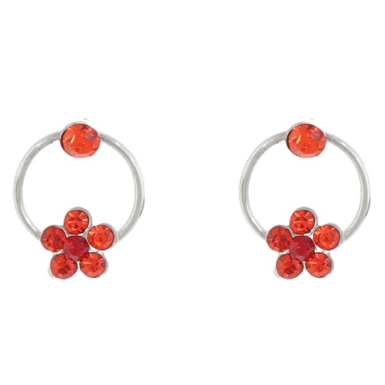 Behave – Boucles d'oreilles à tige – Couleur argent avec Bloem Swarovski rouge- Oranje – Sans nickel et Elegant
