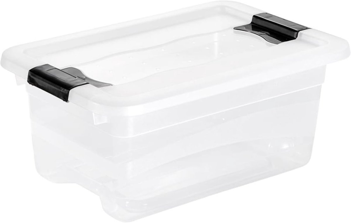 Famanu - Opbergdoos met deksel en schuifsluiting, 29,5 x 19,5 x 12,5 cm, 4 l, transparant