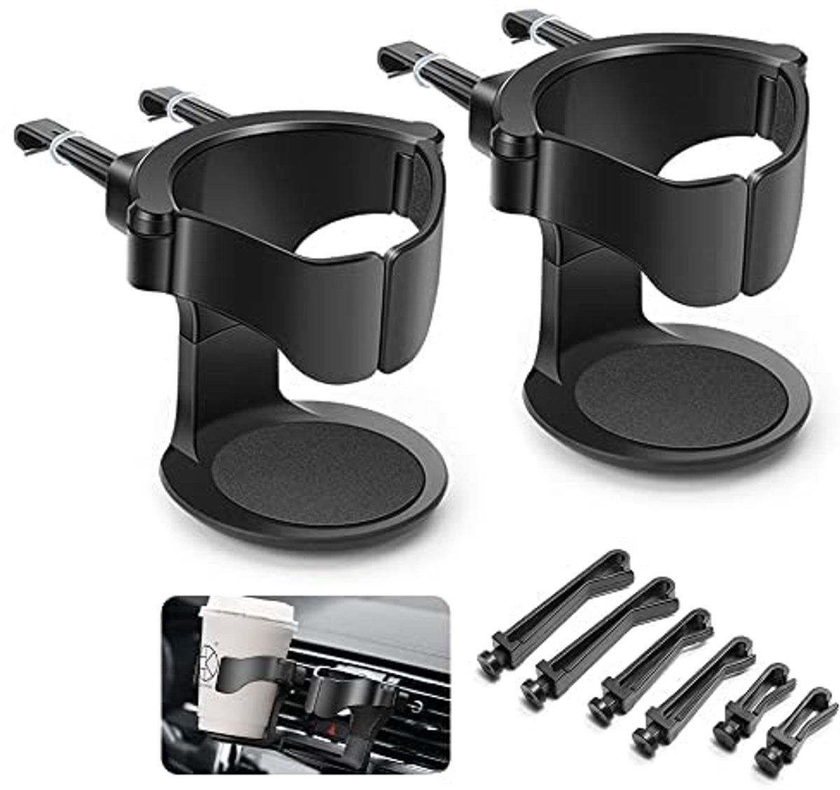 JGS ® Bekerhouder voor Auto met Verstelbare Ventilatieclip en Schokbestendige EVA-Pad, Set van 2 Stuks