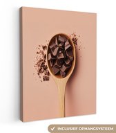 Canvas schilderij 90x120 cm - Exclusieve wanddecoratie Chocola - Hout - Lepel - Muurdecoratie woonkamer - Slaapkamer decoratie - Kamer accessoires - Schilderijen op canvas