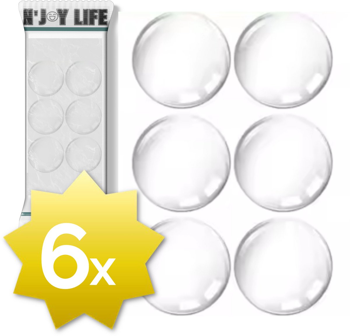 6x N'JOY LIFE Zelfklevende Deurstoppers 4cm – Grote Transparante Stootdopjes voor Deurbescherming & Muurbescherming - Soft Close Deurdemper - BPK