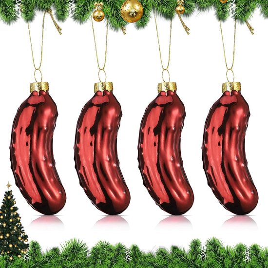 Hejo 4 stuks kerst augurk boom ornamenten, augurk kerstdecoratie