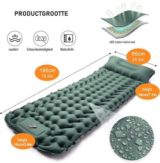 TAN.TOMI Zelfopblazende Slaapmat - Comfortabele & Stevige Tweepersoons Slaapmat - Optimale Stabiliteit & Gewichtsverdeling - Lichtgewicht & Compact voor Kamperen & Outdoor van TAN.TOMI — afbeelding 5