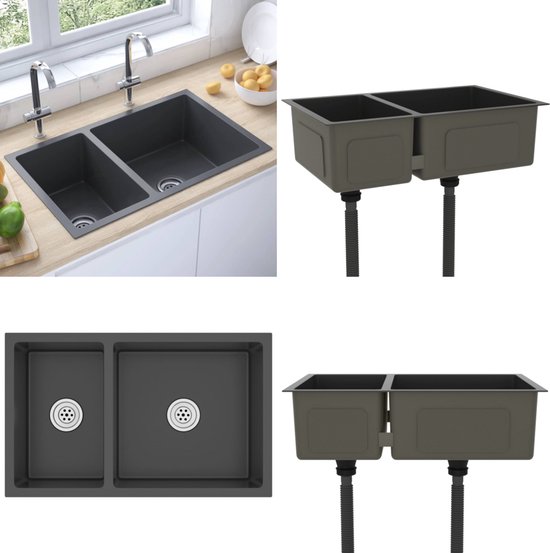 vidaXL Gootsteen roestvrij staal zwart - Gootsteen - Gootstenen - Wasbak - Wasbakken