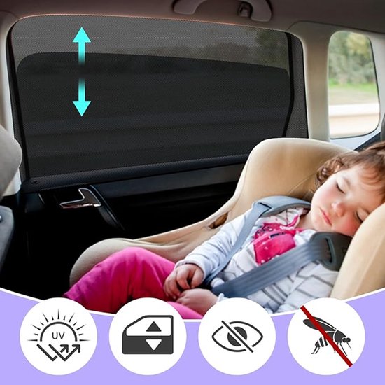 Zonwering auto baby, zonwering auto, 2 stuks universele elastische zonneklep, autonet, zonwering auto kinderen met uv-bescherming, zonwering auto zijruit voor kinderen en huisdieren van DIZA100. — afbeelding 4