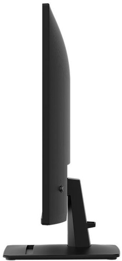 Zijaanzicht van een zwarte MSI monitor met een platte standaard.