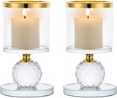 Kristallen kandelaarset, 2 stuks kandelaars stompkaarsen glas, moderne kaarsenhouder, staafkaars, theelichthouder voor bruiloft, eettafel, badkamer, tafeldecoratie, verjaardagsfeestdecoratie, goud