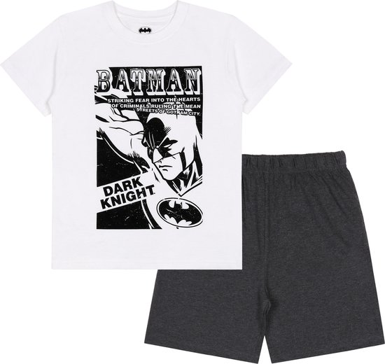 Batman - Jongens witte en grijze pyjama met korte mouwen, zomerpyjama