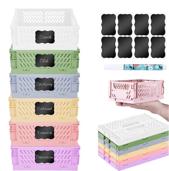 Vegena 7 stuks klapkist, klein, klapmand, plastic, stabiel, mini-manden, kunststof vouwdoos, opvouwbare opbergdozen, klein, mini-klapdozen, opbergmand, opbergkisten, 15 x 10 x 5,8 cm