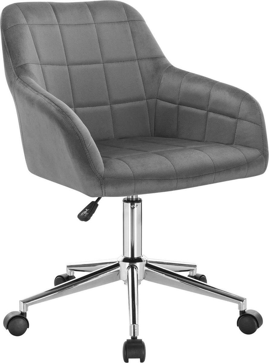 Happyment Werkkruk Vida - Donkergrijs - Voor volwassenen - Op wieltjes - Velvet - Ergonomische bureaustoel - In hoogte verstelbaar - Met armleuning