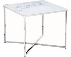 Bijzettafel Zaar Wit - Chroom - Metaal - Vierkant - 50x50cm - Hoogte 42 cm