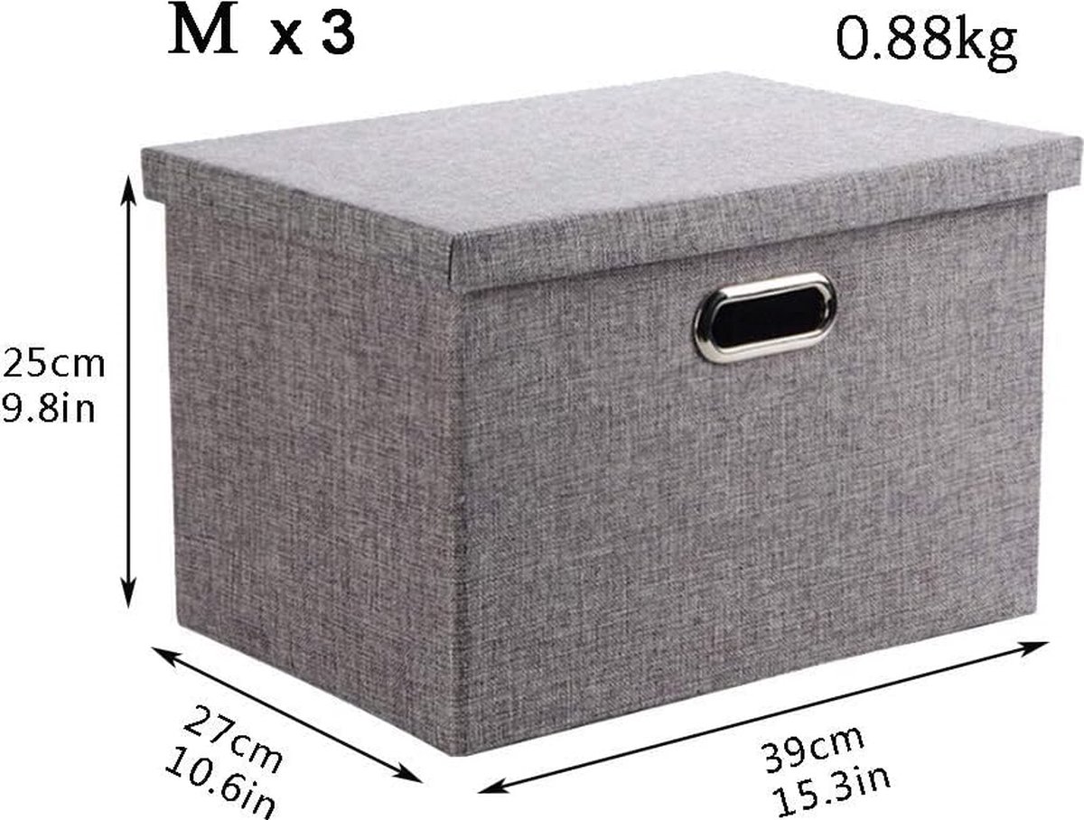 Grote opvouwbare opbergdozen met deksel, 3 stuks, decoratieve