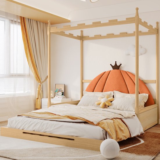 Uitschuifbaar houten bed, schuifbed, kinderbed, vierkante kasteelhemel,  dagbed,... | bol.com