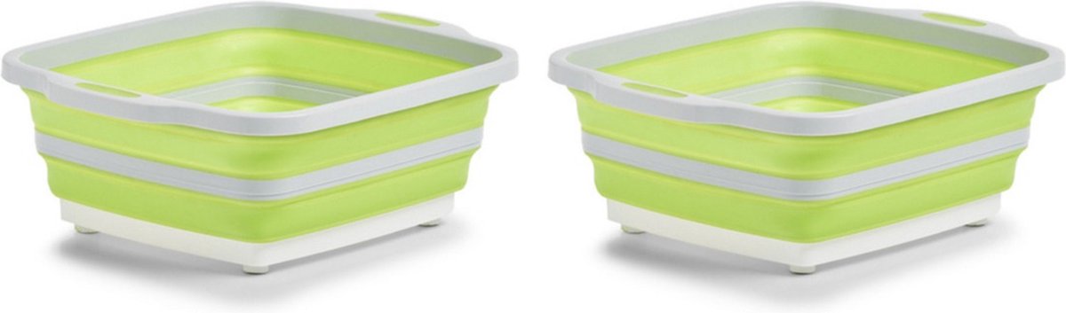 Goedkoopste 2x Wit/groene opvouwbare afwasteil/afwasbakken met snijplank 40 x 32 cm - Zeller - Keukenbenodigdheden - Afwassen - Afwasbakken/afwasteilen opvouwbaar