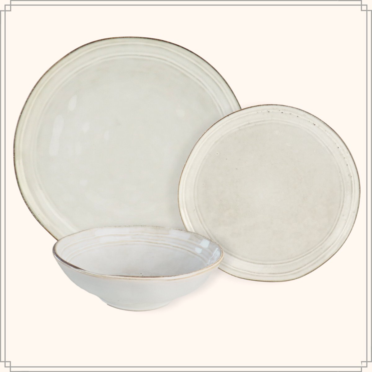 OTIX Serviesset - Beige - 6 Persoons - 18-delig - Bordenset - Keramiek - Vaatwasser bestendig - LILY — afbeelding 2