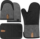 Ovenwanten hittebestendige pannenlappen set mini-ovenhandschoenen pannenhandschoenen met anti-slip siliconen gestreepte kookhandschoenen voor koken bakken - set van 4 - zwart