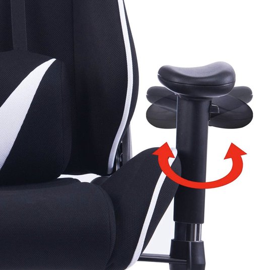 Chaise Happyment Gaming Sheffield - Tissu - Avec dossier et accoudoir - Réglable en hauteur - Ergonomique - Wit/ Zwart