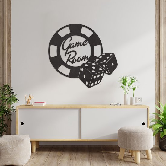 Wanddecoratie Game Room Cave - Muurdecoratie Spel Kamer - Muurdecoratie Hout - Wanddecoratie Hout - Muurdecoratie Woonkamer - Wanddecoratie Woonkamer - Wanddecoratie Industrieel - Wanddecoratie Dieren - Home Decor - Wall Line Art - 64 x 59 cm